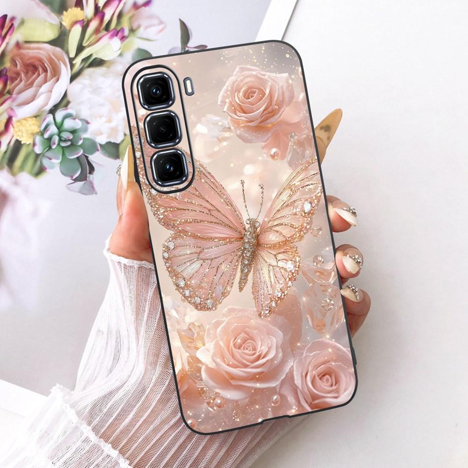 For Infinix Hot 50 Pro+ 50Pro 4G Cute Flower Butterfly Cat Case For Infinix Hot50 Pro Plus 4G Black Silicone Soft Phone Cases
