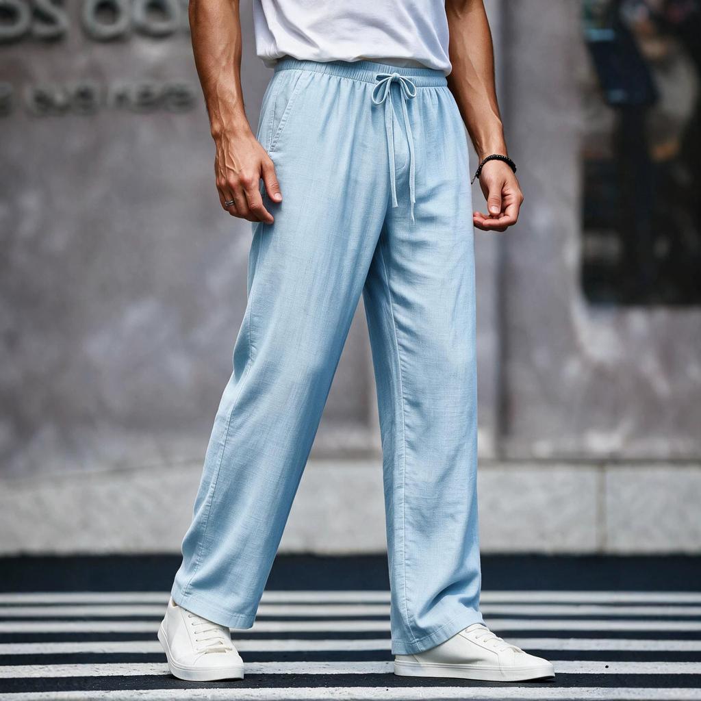 Men's Straight Leg Casual Trousers with Drawstring Waist