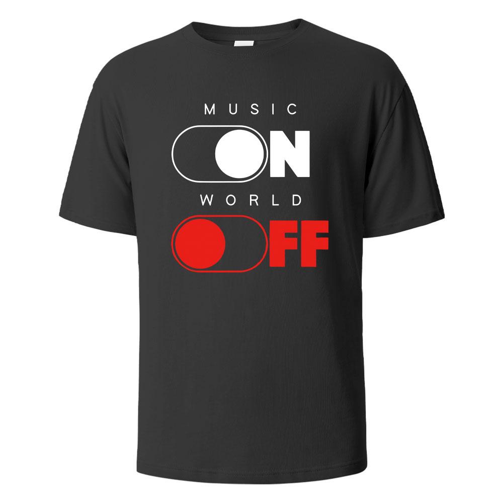 S5XL Music On World Off Graphic Printed Mens 100 Cotton Breathable Comfortable Tops For Men Summer Oversize Men Clothing