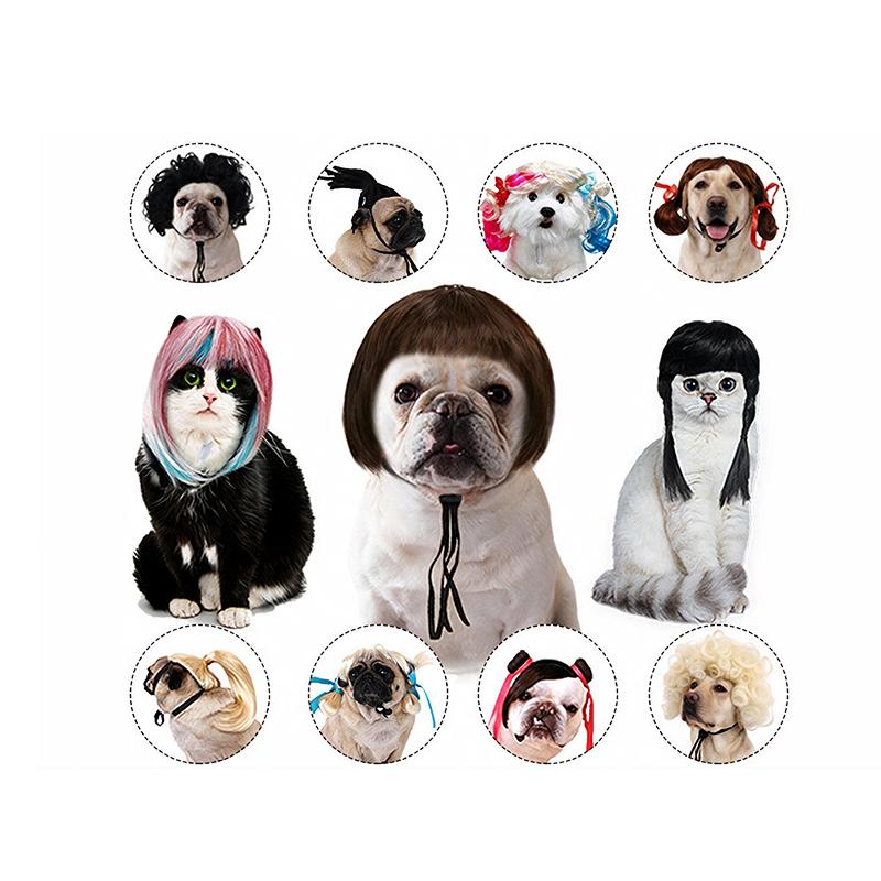 Pet Wig Curly Straight Hair Dog Cat Wig for Halloween Cosplay Party Pet Costume Accessory Multiple Color Options