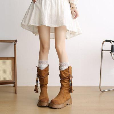 2025 Ретро Западные Ботильоны с Кисточками: Женские ковбойские ботинки мартин на толстой подошве для осени/зимы.