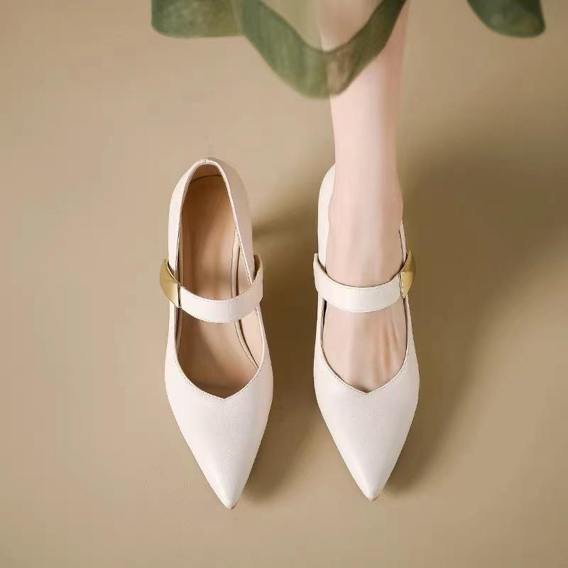 Ся новые остроносые туфли на толстом каблуке средней высоты модные одинарные туфли женские с ремешком на подъеме из мягкой кожи для работы туфли Мэри Джейн