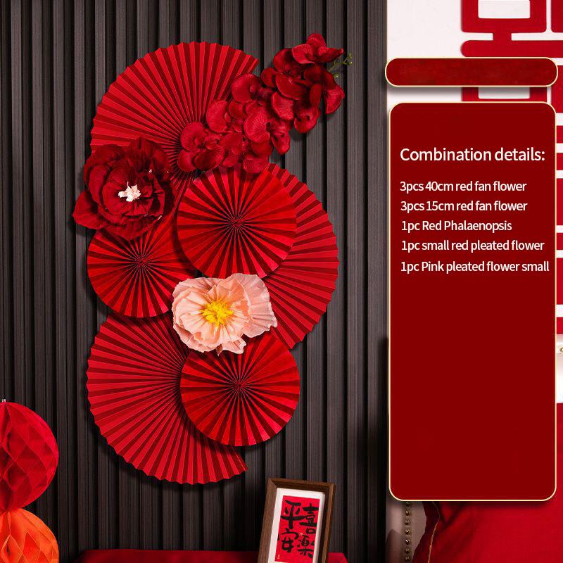 6 шт. Красные подвесные бумажные веера Набор бумажных вееров на китайский Новый год, свадьбу, с цветами, бумажное рукоделие, декор для фона, DIY, товары для вечеринок
