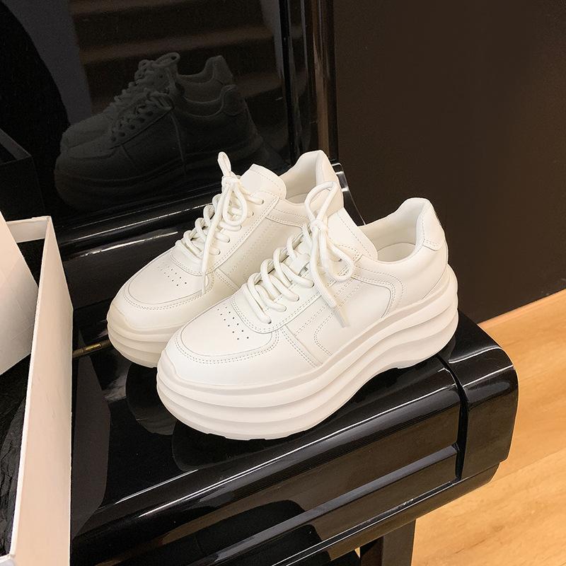 [Su Yinyin] Leather heightening 8cm muffin thick-soled little white shoes women's spring and autumn new sports shoes women's dad shoes