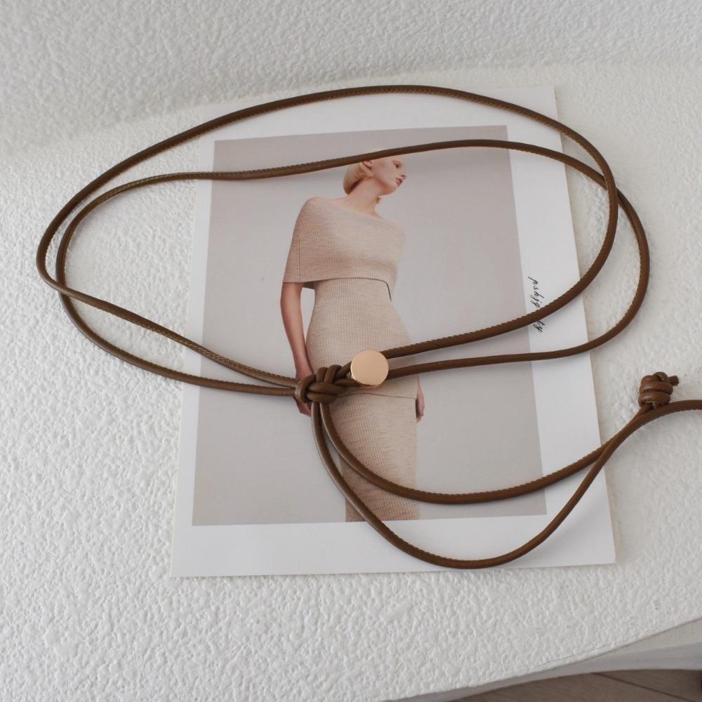 Fashionable Soft PU Leather Rope Belts Long Length Thin Waist Chain Adjustable Waist Belt Women Lady Girl