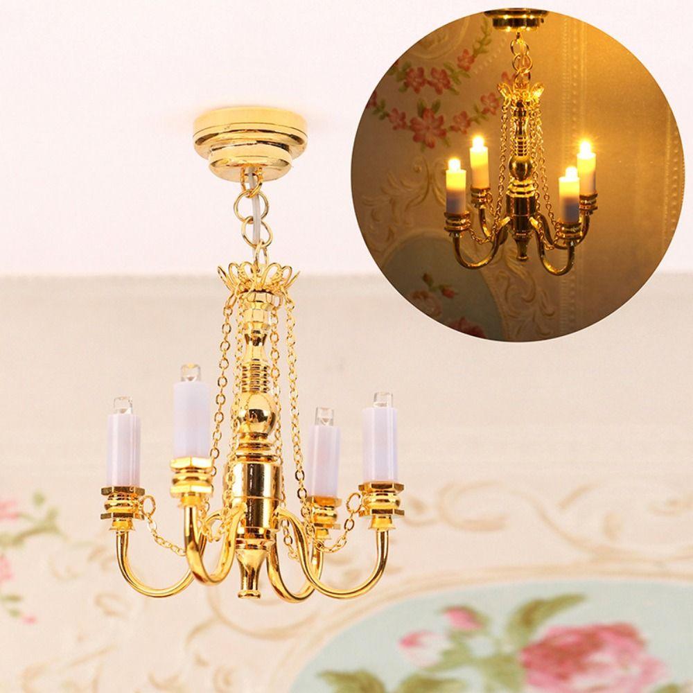 1/12 Scale Dollhouse Table Lamp Creative Mini Gothic Desk Lamp Lighting Accessories