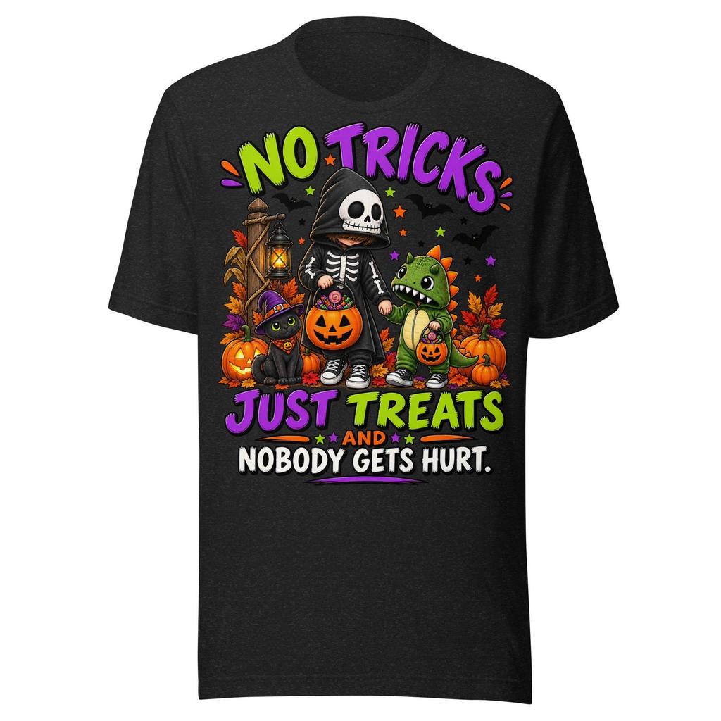 No Tricks Just Treats Shirt, Funny Halloween T-Shirt, Trick Or Treat Graphic Tee, Spooky Season Gift Idea Unisex Soft Cotton T Shirt