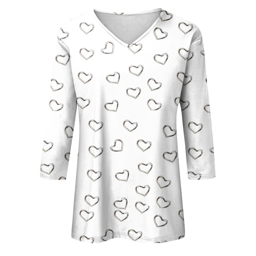 Женский топ с v-образным вырезом и рукавами 3/4 с принтом, повседневный топ с принтом