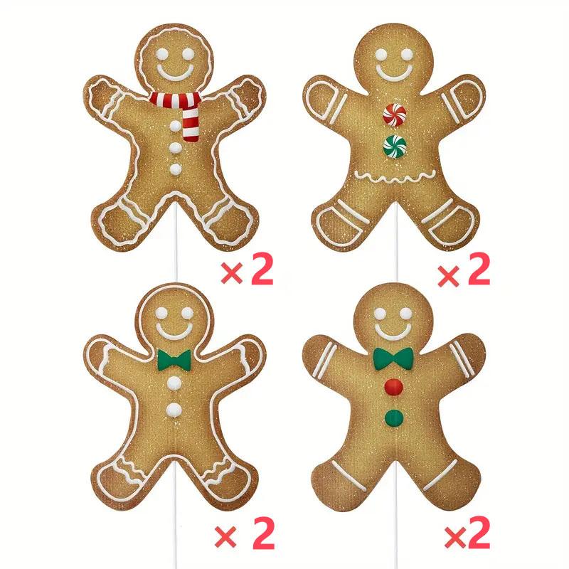 8pcs Large Gingerbread Man Christmas Tree Ornaments, Rustic Plastic Gingerbread Decorations, for Holiday Home, Office Vase Decor
