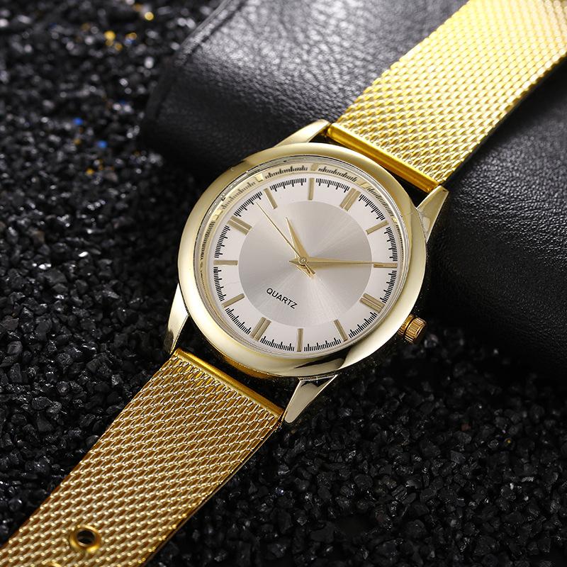 Fashion Classic Mens Business Wrist Watch Mesh Band Gold Color Quartz Watch Casual Dress Watch