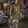 Летний мужской комплект футболок, модный спортивный костюм с золотым леопардовым принтом, повседневная футболка с короткими рукавами + шорты, спортивные костюмы больших размеров, одежда, наряд