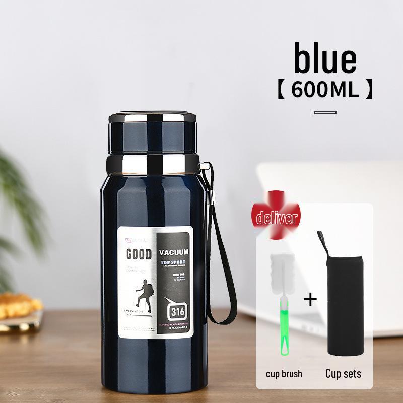 Изолированная чашка для воды из нержавеющей стали 316 с ситечком для чая - 1000 мл/1500 мл, большой вместимости для автомобиля, студентов и использования на открытом воздухе