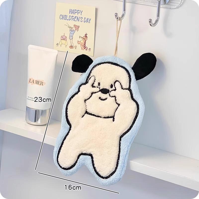 Милое мультяшное полотенце для рук из кораллового флиса - Вышитое, Супервпитывающее, Идеально для кухни, ванной комнаты или детей.