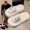 Cotton Slippers Internet Celebrity 2025 Flat Bottom Fluffy Slippers Women Wear Autumn and Winter New Rabbit Fluffy Word Black