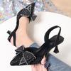 Petite-Sized Elegant Rhinestone Pointed-Toe Bow-Decorated High-Heel Sandals for Women Summer 2025 New Arrival Stiletto Sandals