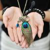 Boho Fashion Crystal Necklaces Long Chain Peacock 2018 Statement Pendant Sweater Necklace for Women