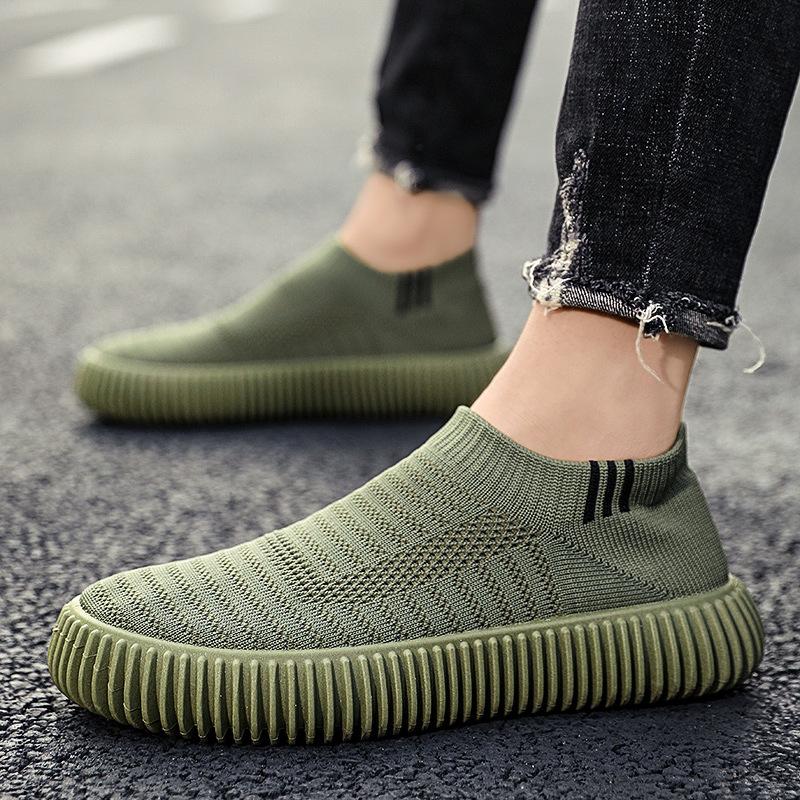 Spring New Black Versatile Sneakers 2025 Youth Trend Fashion Flying Weaving Casual One-Pedal Sneakers Men's Shoes