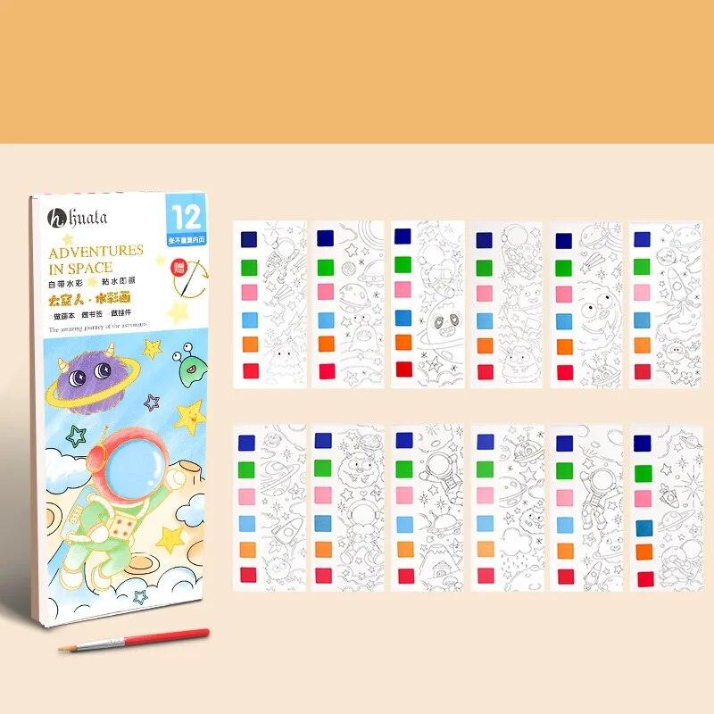 Детская портативная акварельная книга для рисования, 12 листов, гуашь, граффити, рисунок, 1 ручка, раскраска, набор книг для рисования водой, детские игрушки, подарки