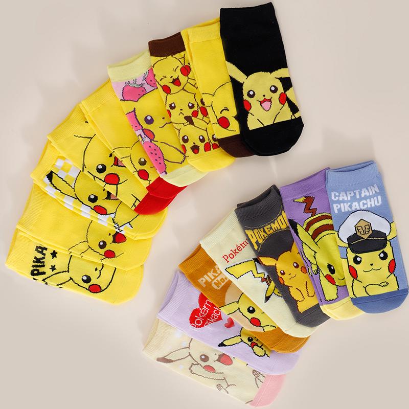 5 Pairs Four Seasons Women's Fashion Cartoon Anime Pok É Mon Versatile Sweet and Cute Pikachu Casual Breathable Straight Socks