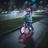 Purple balance bike with 12 wheels and LED lights, steel frame for girls