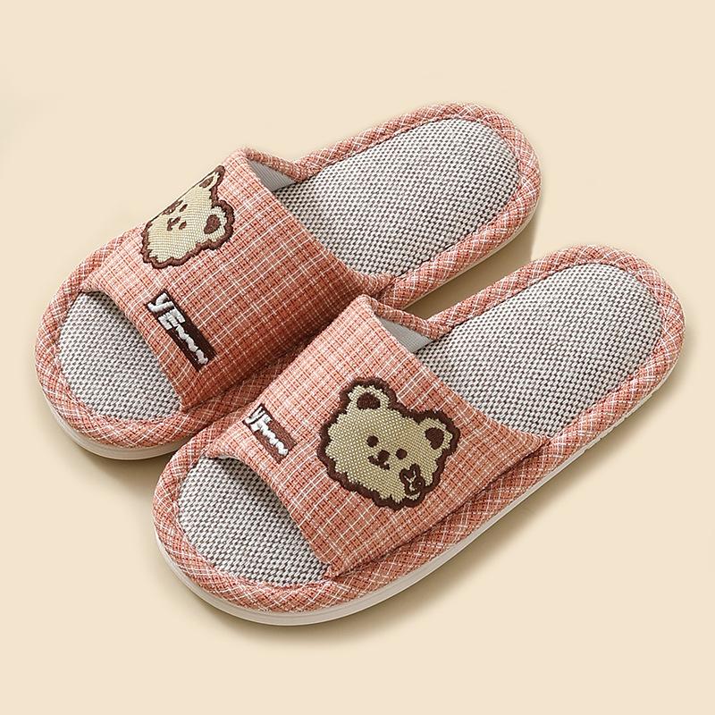 Летние модные милые женские льняные тапочки на толстой подошве