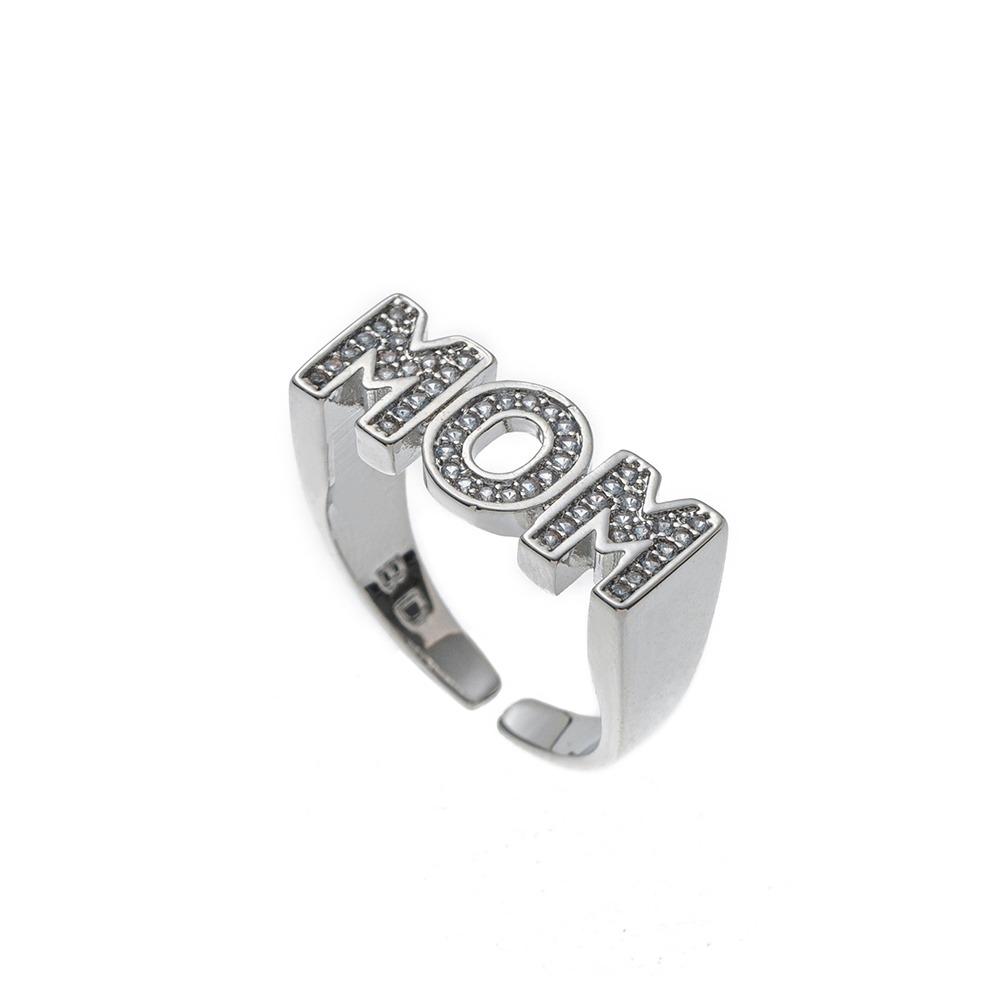Aesthetic Zircon Letter Ring Zinc Zinc Alloy Gift for Mother's Day Trendy MOM Ring Overlay