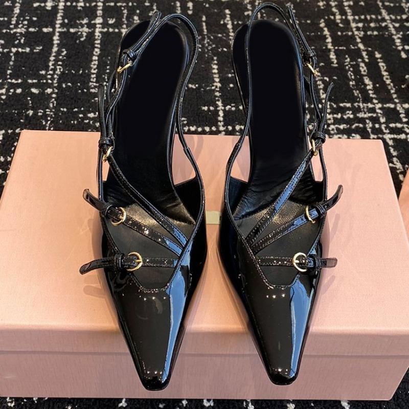 Женская мода Baotou высокие каблуки осень новые остроносые неглубокие лакированные кожаные босоножки с пряжкой на ремне