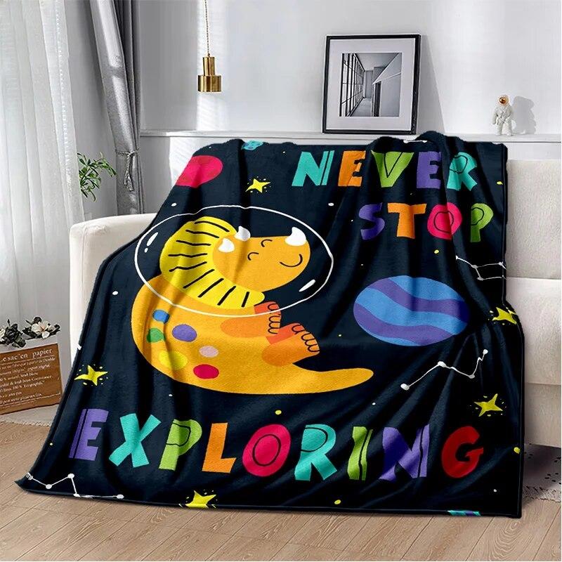 Cartoon Dinosaur Space Cute Dino Children Soft Plush Blanket,Flannel Blanket Throw Blanket for Living Room Bedroom Bed Sofa Kids