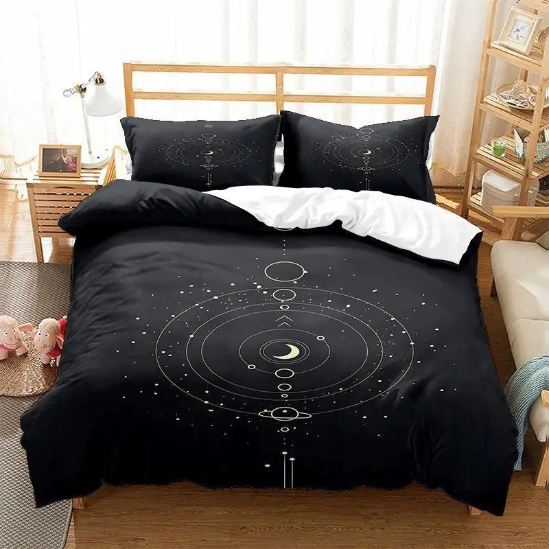 Пододеяльник Sun Moon King Queen Size, комплект постельного белья Galaxy Boho Exotic Black Gold Astrology Celestial полиэстеровый пододеяльник