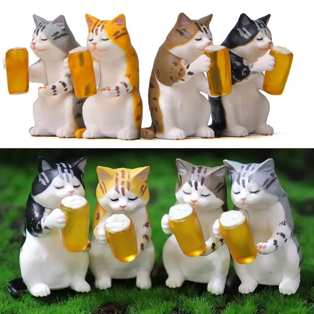 Handicraft Beer Cat Figures Cartoon Cat Statue Toy Funny Cat Center Console Ornaments  Home Decor
