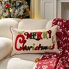 Red Embroidered Merry Christmas Throw Pillow Case Decorative Sofa Cushion Cover for Home Holiday Party Decor
