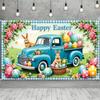 2D Easter Truck Photography Backdrop, Blue Truck with Colorful Eggs & Floral Photo Background