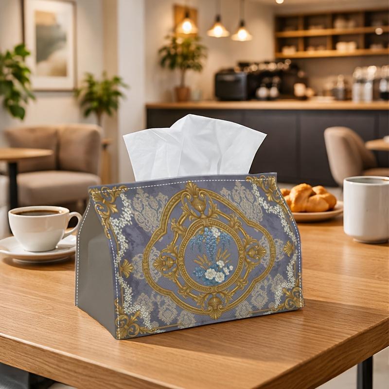 1pc Baroque Floral Motif Tissue Box - Blue Golden Ornate Napkin Storage Box, Suitable for Rolls/facial Tissues/single Sheets,Two Sizes Available for H