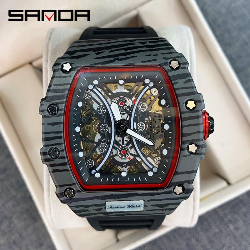 SANDA квадратные кварцевые модные мужские часы для отдыха, крутые, полностью автоматические механические наручные часы