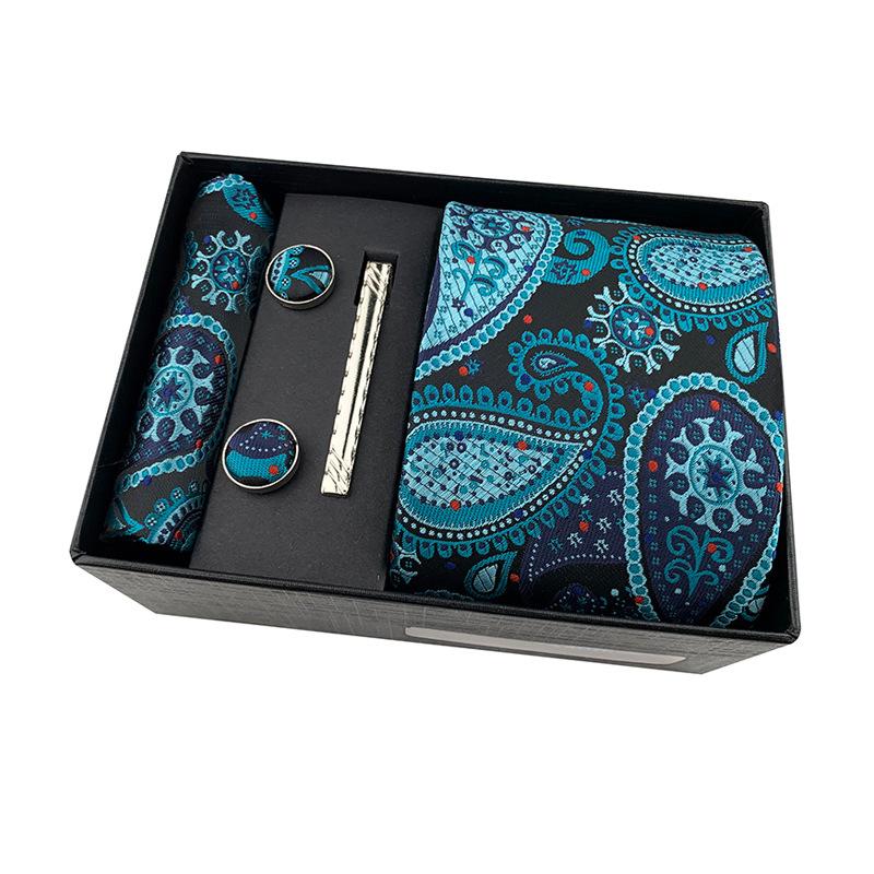 Men'S Tie Square Cuff Tie Clip Gift Box Set Business Casual Tie Black Gift Box