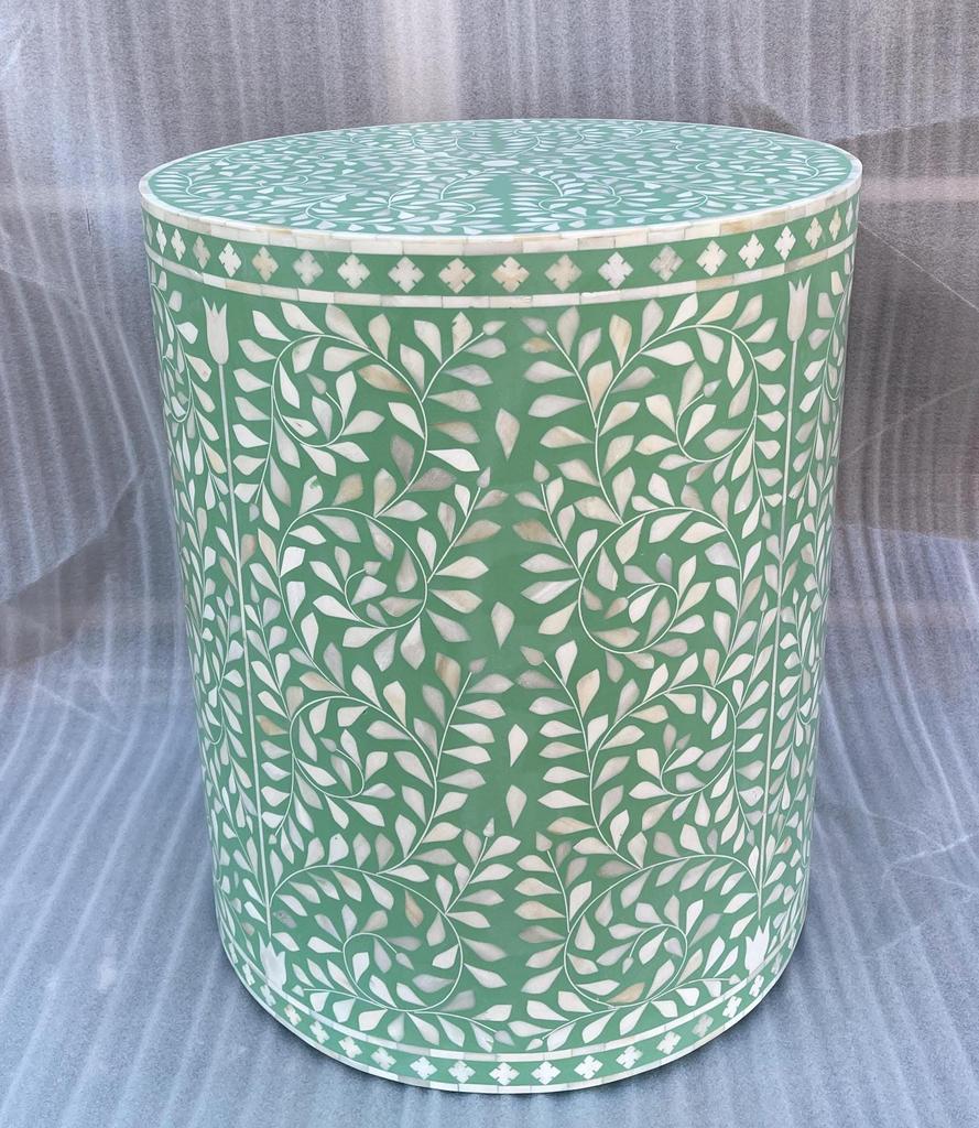 Bone Inlay Coffee Table- Side Table Decor Furniture Bone Table-Bone Inlay Nightstand Table-Inlay End Table -Green Floral Round Accent Table