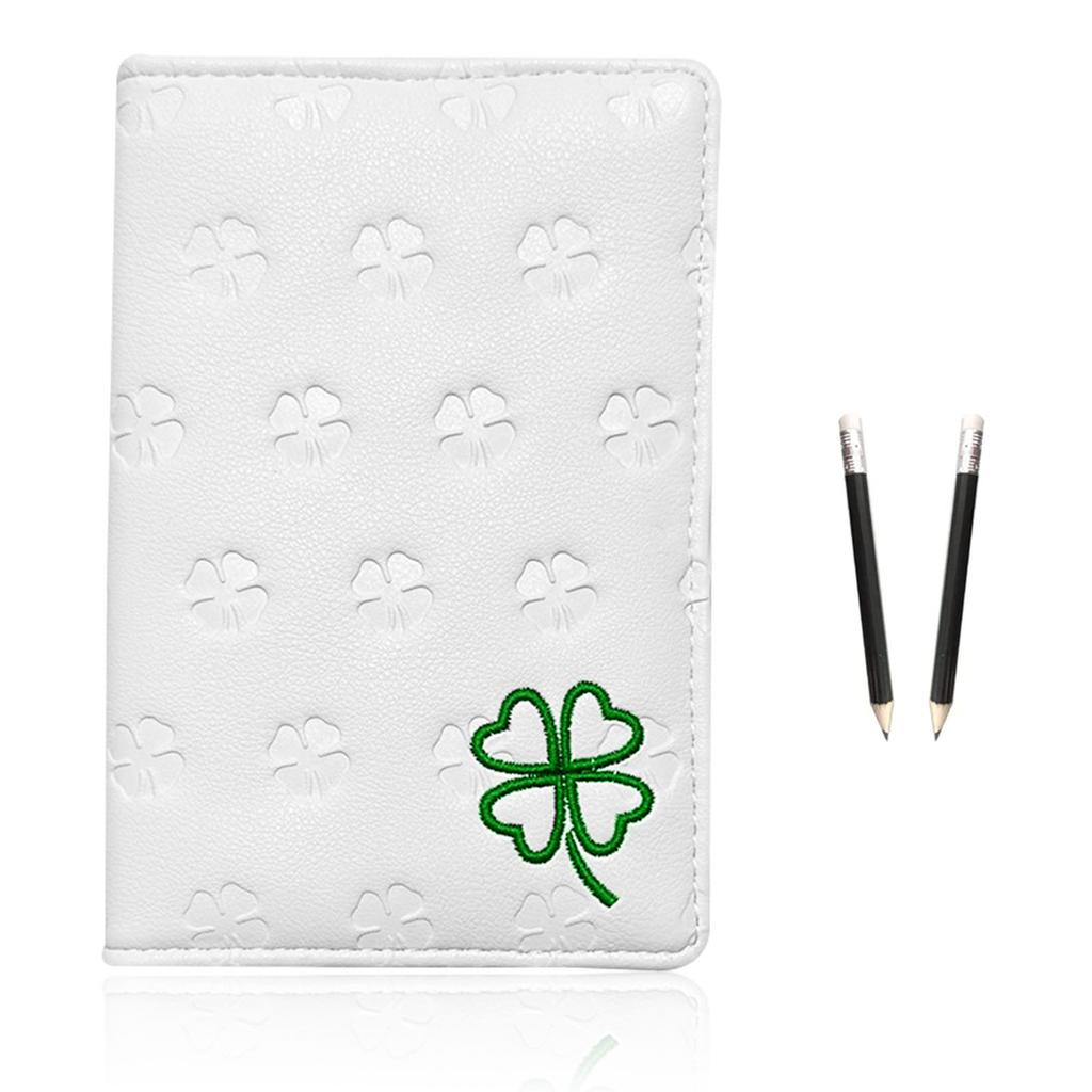 Golf Scorecard Holder Yardage Books Cover with 2 Pencils Clover Embroidery Pocket Recording Scorecard Organized Gift for Golfer