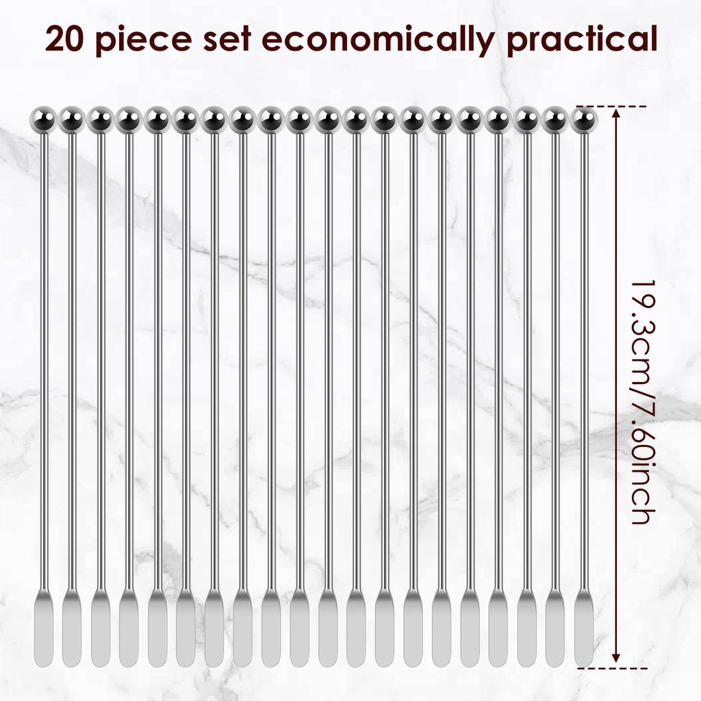 20Pcs Stainless Steel Coffee Stir Sticks Reusable Stainless Steel Cocktail Sticks Practical Stainless Steel Beverage Stirrers