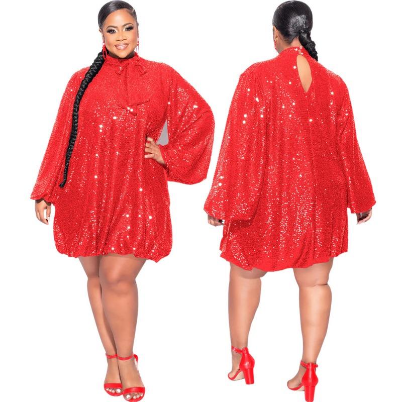 Women's Loose Sequin Long Sleeve Dress Short Dress Party