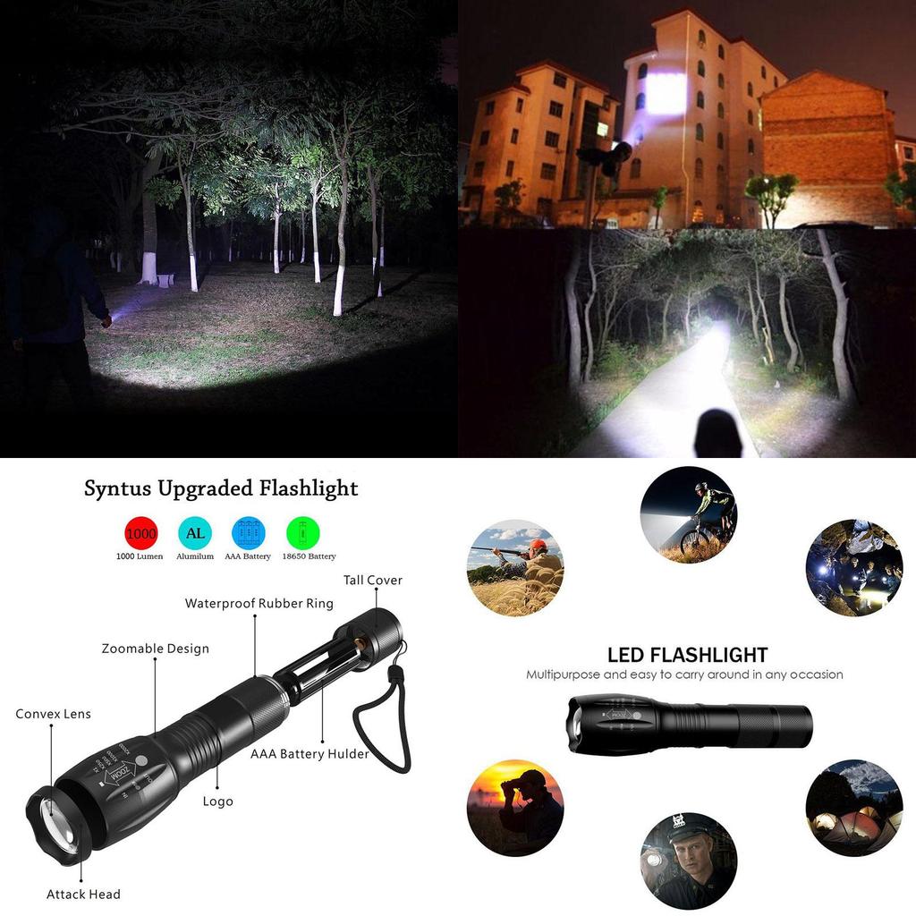 Ultra Bright 1000 Lumens Tactical Military Led Flashlight With Zoom Function