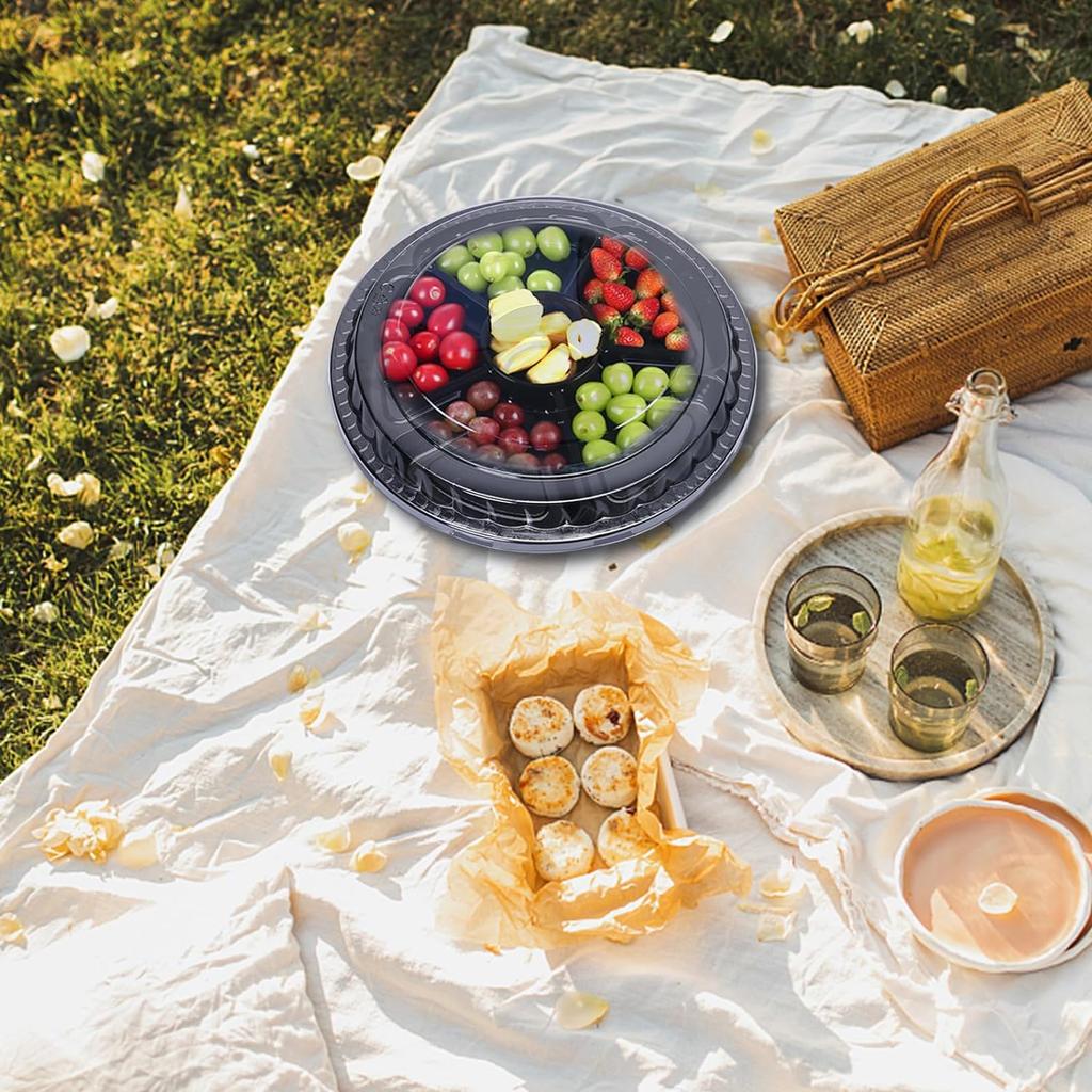 Пластиковый поднос для закусок с крышкой, круглый поднос диаметром 12,5 дюймов с крышкой, одноразовый поднос для фруктов и овощей для вечеринки