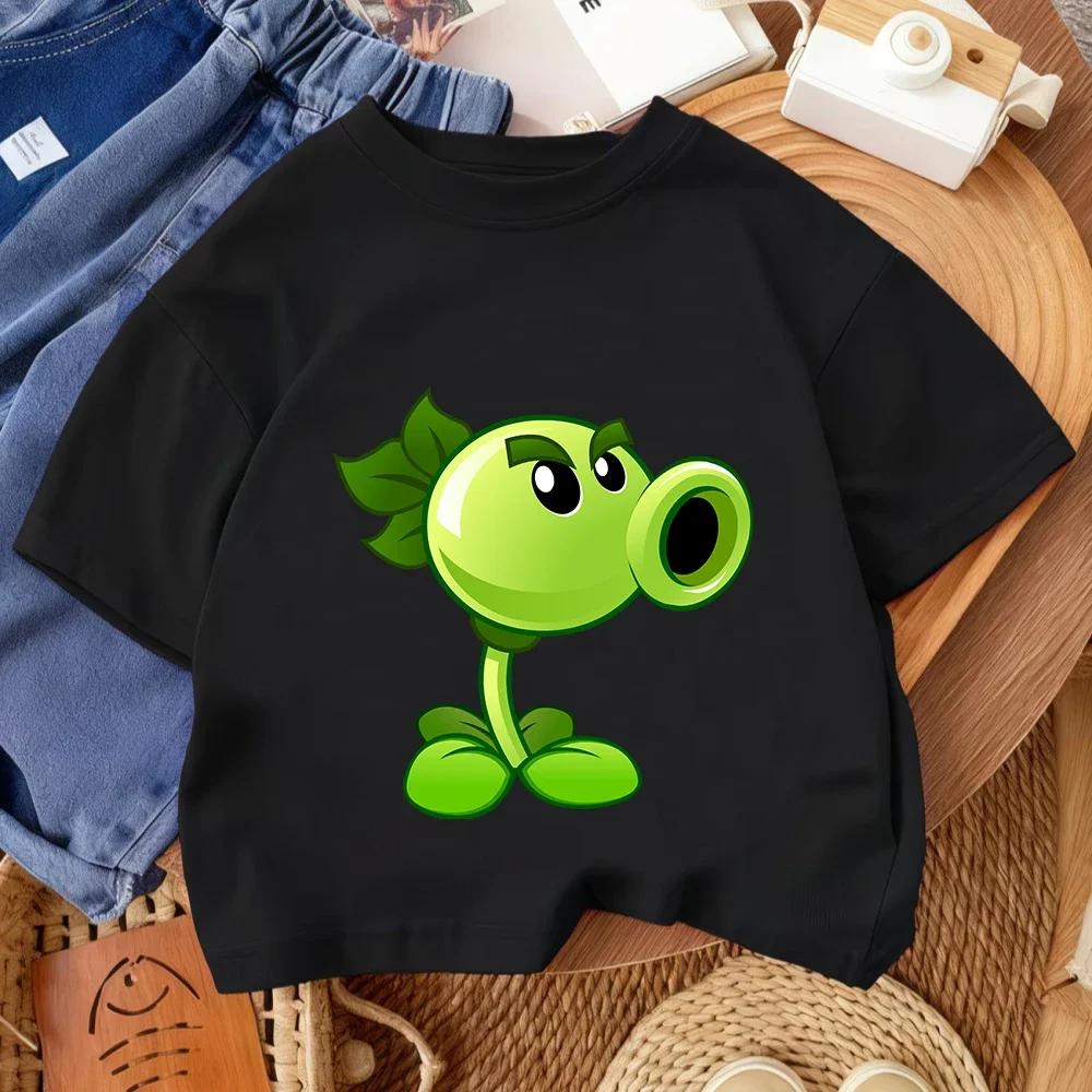 Summer Crew Neck T Shirt For Boys Girls Casual Daily Wear Plants Vs Zombies Cute Kawaii Cartoon Fashion Street Style 314Y