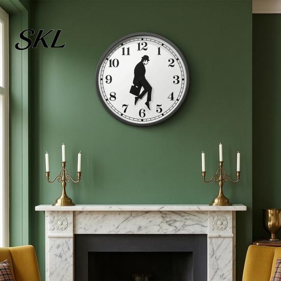 Wall Decor Clock Man Silhouette Clock, Silent Non-Ticking Round Hanging Decorative Digital Analog for Home Office Bedroom Living Room Minimalist