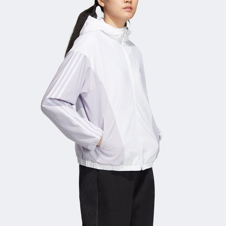 adidas Спортивная куртка с капюшоном в полоску, женская верхняя одежда, белое, серебристое, HY2875