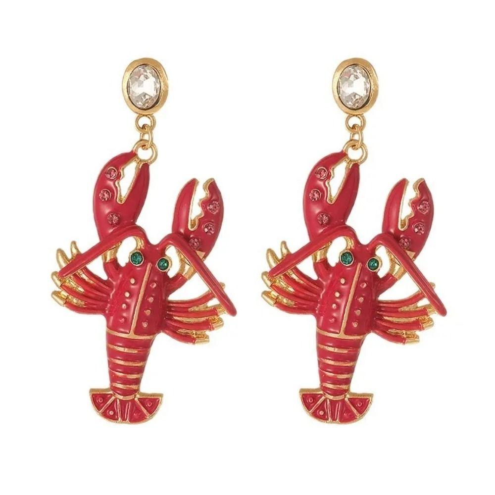 Creative Lobster Earrings Rhinestone Bohemian Dangle Earring Sweet Enamel Stud Earrings Women