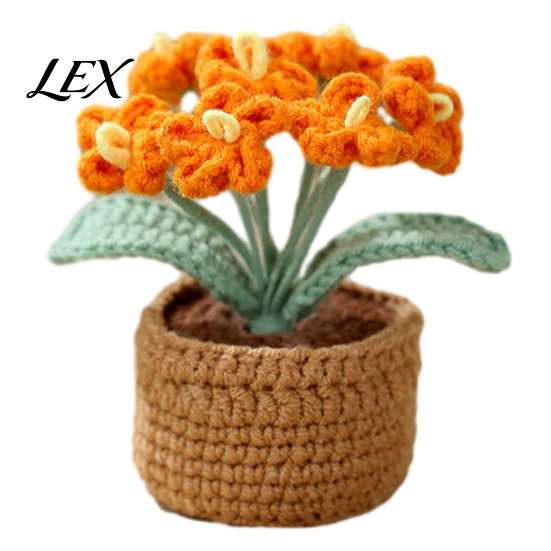 Crochet Flower Gift for Her Crocheted Potted Plant, Artificial Yarn Ornament, Vibrant Multi-color Birthday And Anniversary Knitted Desktop Plant