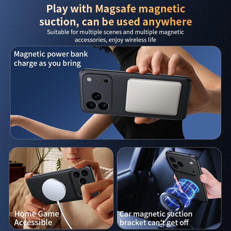Роскошная кожаный магнитный мягкий чехол MagSafe для iPhone 17 16 15 14 13 Pro Max Plus с полной защитой камеры и силиконовой накладкой