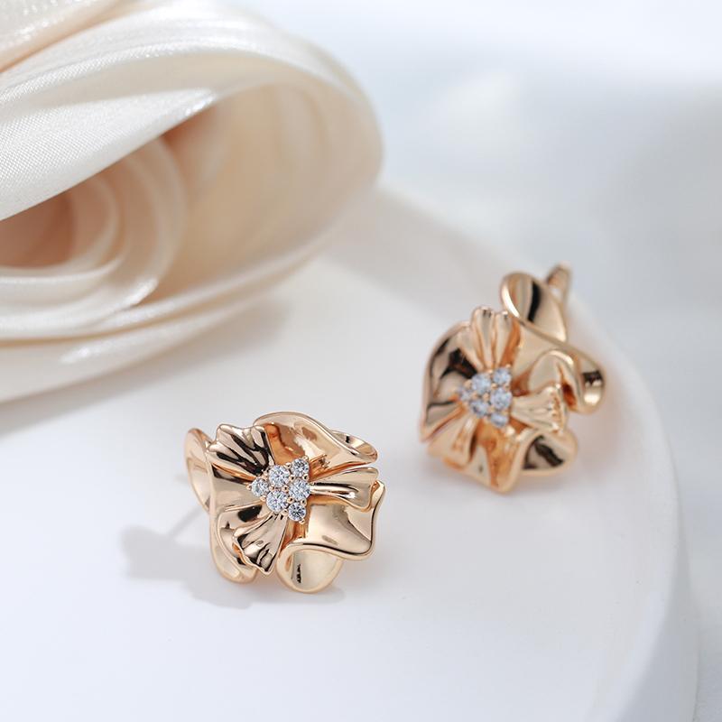 Elegant Flower Embossed Inlay Zircon Drop Earrings for Women Gold Color Vintage Jewelry Wedding Party Accessories