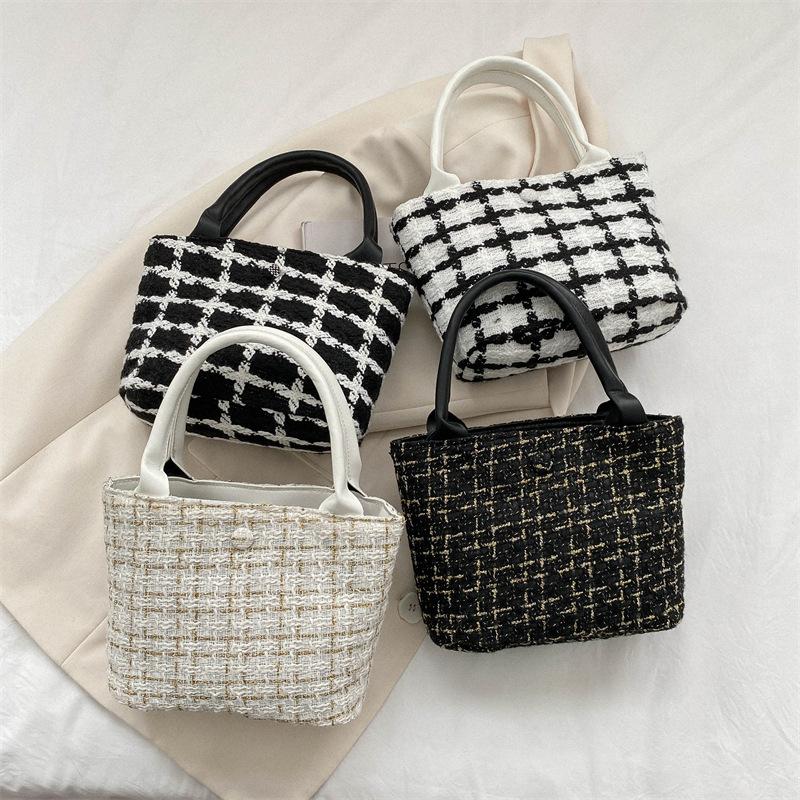 Small Bag Women's 2024 Spring New Nylon Bag Fashion Korean Version Trendy Plaid Large-capacity Shopping Bag Handbag