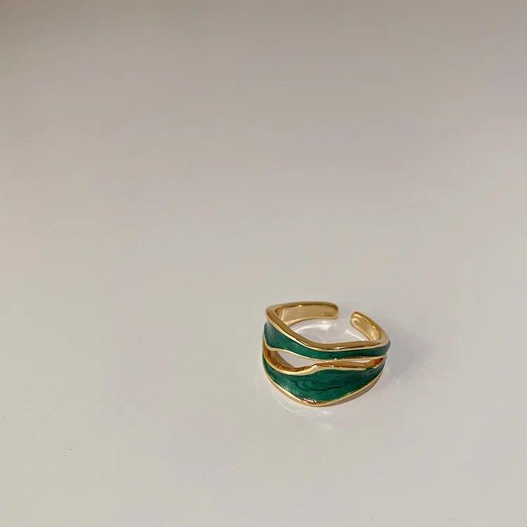 Ретро золотого цвета, двойные открытые кольца с каплей масла, женские роскошные нерегулярные регулируемые кольца на палец, новые модные свадебные украшения, подарок